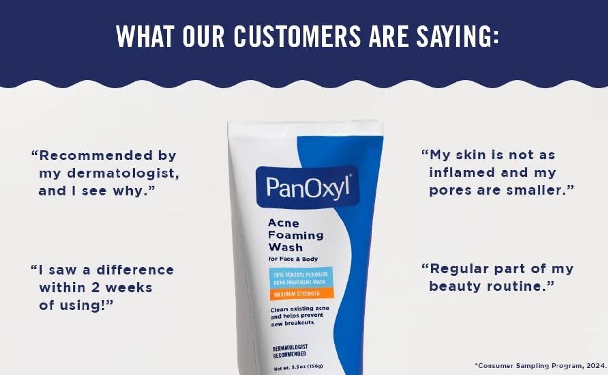 PanOxyl 10% Benzoyl Peroxide Acne Foaming Wash, Maximum Strength, Daily Acne-Fighting Face and Body Cleanser, Face Wash to Clear, Treat and Prevent Acne Pimples and Stubborn Breakouts, 5.5 Oz Tube