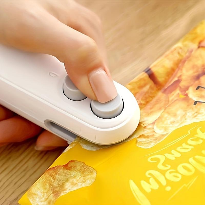 Mini SnacksBag Sealer, Rechargeable 2 in 1 Bag Heat Sealer with Cutter for Chip, Plastic Bag Re-sealer Keep Food Fresh, Small Sealing Machine with a Cutter Blade, Heat Vacuum Sealer, USB Rechargeable Sealer, Food Storage Sealer