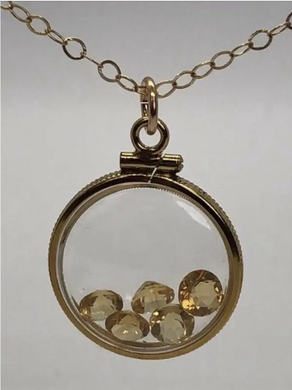 Vintage 12k gold filled shaker locket with 5 beautiful natural Citrine Gems
