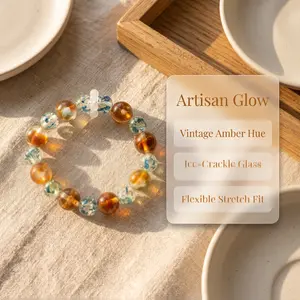 Vintage Amber Glass Elastic Beaded Bracelet - Fashion Costume Jewelry Accessory for Daily Wear