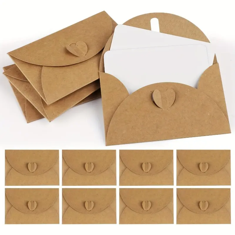 40 Set, Mini Envelopes With Blank Card Vintage Small Kraft Paper Envelope With Heart Closure DIY Blank Note Card Set for Valentine'S Day, Weddings, New Year, Birthdays & Special Occasions Stationery