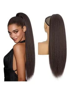 24-Inch Brown Synthetic Yaki Straight Drawstring Ponytail, Full and Thick Clip-In Hair Extension Basics Stylefor Women, Synthetic Hair Piece Ponytail Extensions, Horse Tail Extension