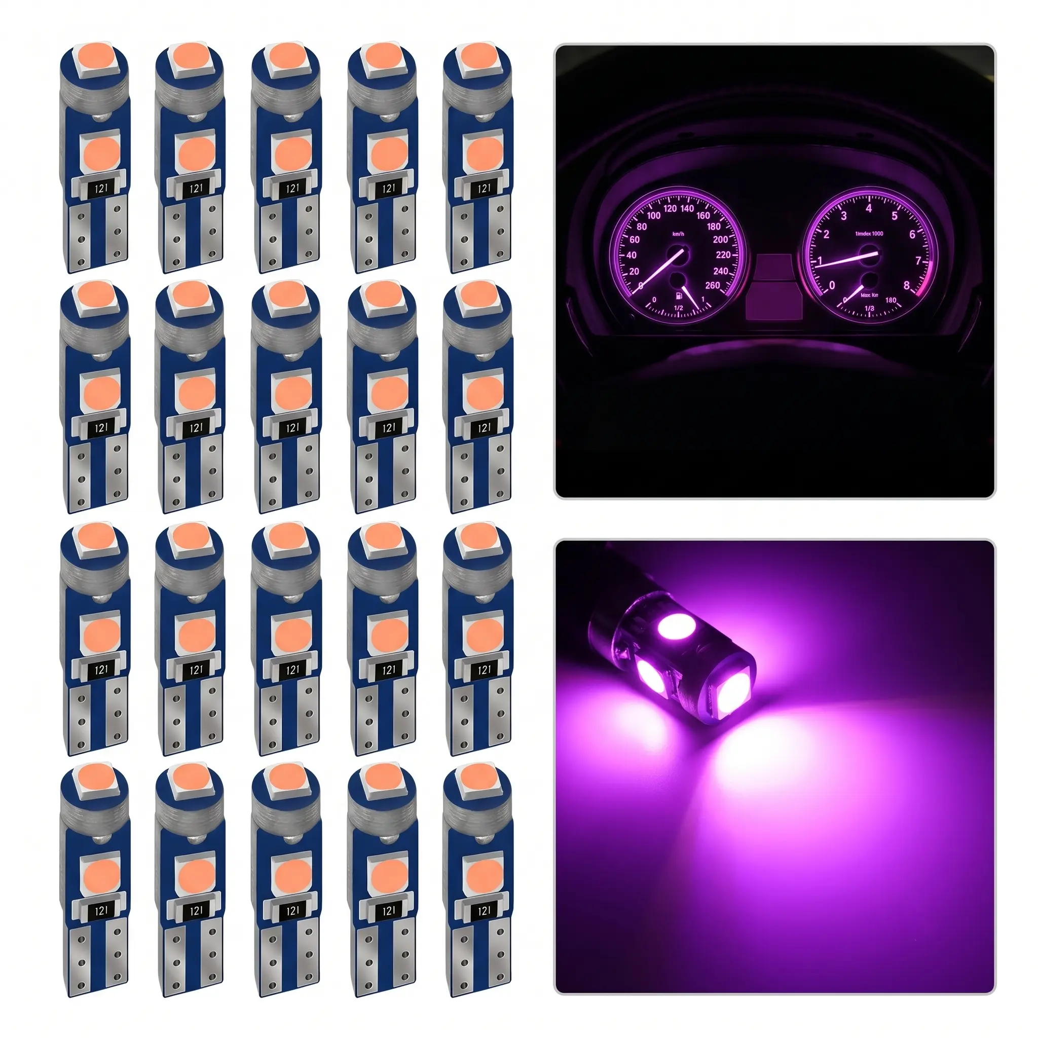 20 Piece 3030 Chipsets T5 LED Bulbs Purple Dashboard Lights For Interior Dome Door Instrument Panel Cluster Father's Day Gift