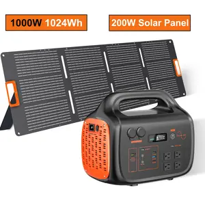 1000W Output Portable Power Station, 1024Wh Solar Generator LFP Battery Charging, 4 AC Outlets Backup Battery Power Supply for Outdoors Camping RV Travel Rechargeable(Red, Foldable Solar Panel Optional)