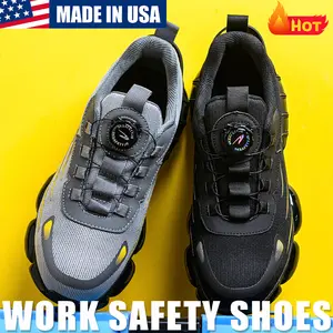 Mens Steel Toe Safety Work Shoes Rotating Button Anti Impact Anti Puncture Boots Closed Footwear