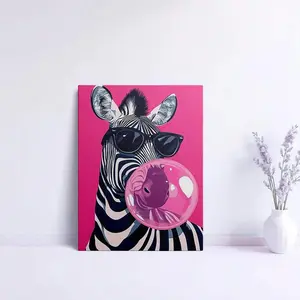 1 Pc Canvas Painting, Fashionable Zebra Bubblegum Canvas Wall Painting , Wooden Framed Art,High Quality ,Thickness Thick Wall Art Printed Poster, Directly Hung For Family Gifts, Living Room Decoration, Bathroom Decoration