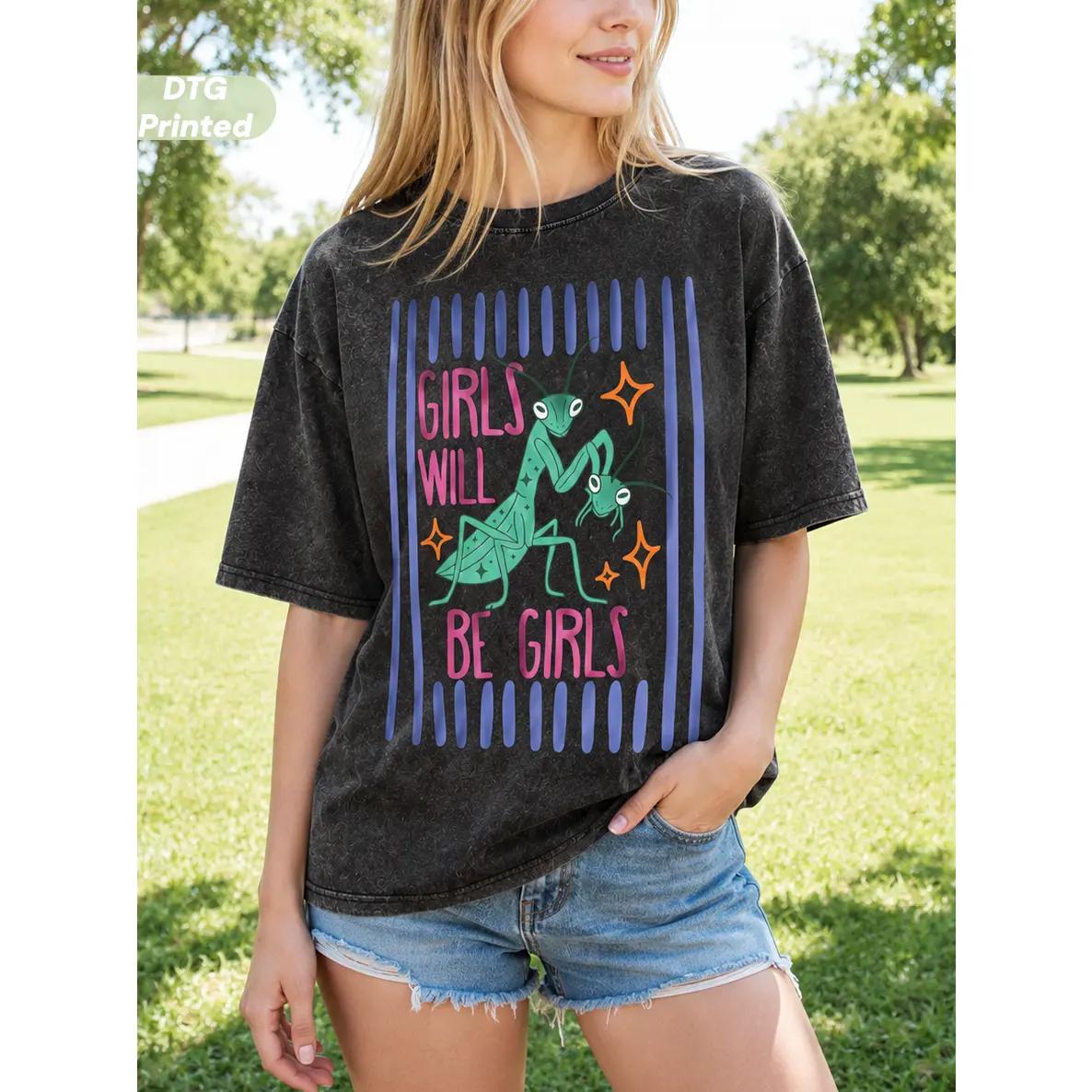 Girls' Casual 100% Cotton DTG Printed Graphic Tshirt, Smooth & Lightweight Mantis Print Top in Soft Cotton with a Seamless Round Neck and Loose Fit,Baggy Retro Streetwear,Short-Sleeve Womenswear Top Solid, Fabric, Short Sleeves back to school shopping