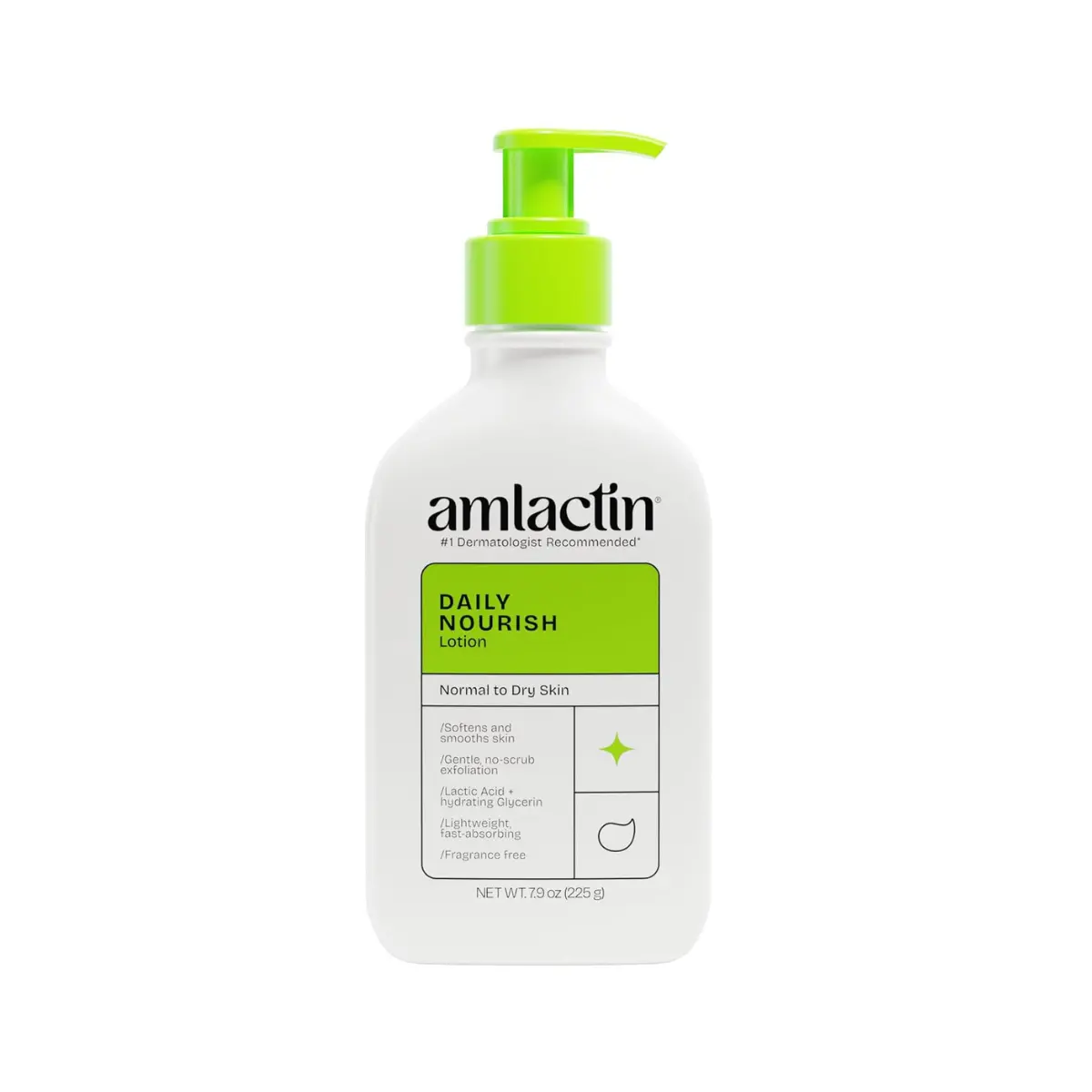 AmLactin Daily Nourish Therapeutic Body Lotion for Dry Skin - No-Scrub Exfoliator and Moisturizer - AmLactin 12% Lactic Acid Lotion, 7.9 oz (Packaging May Vary)