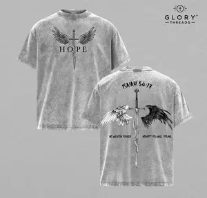 Isaiah 54:17 Bible Verse T-Shirt Washed , No Weapon Formed Christian Shirt, Sword and Angel Wings Faith Streetwear Graphic Tee, HOPE Jesus Apparel Church Outfit Gym Pump Cover