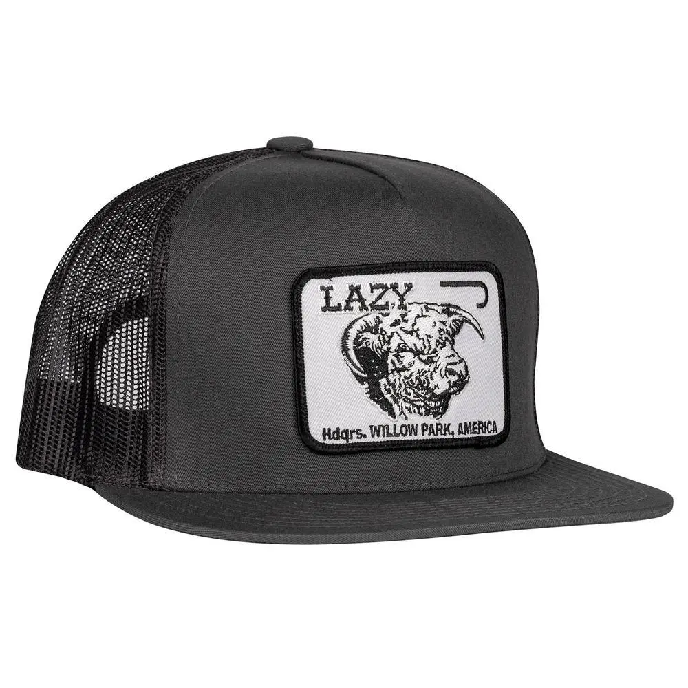 Lazy J Ranch Charcoal Grey Willow Cattle Headquarters 5-Panel Trucker Hat, Adjustable Graphic Snapback Trucker Cap, High Quality Premium Hat, Adjustable Hat