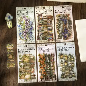 Vintage Floral Book Lamp Pet Stickers Pack of 20, Handmade DIY Scrapbook Decoration, Scrapbook Materials, Album Cutout Decals, Retro Style, Decorative Decal