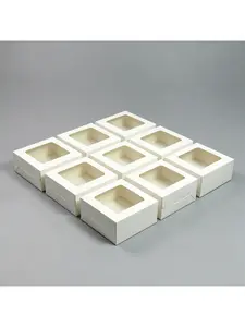 20/15/10/5/1pcs Simple Square Cupcake Boxes with Clear Window, 2/4/6 Count White Cardboard Cake Packaging Boxes needoh.paper plates.