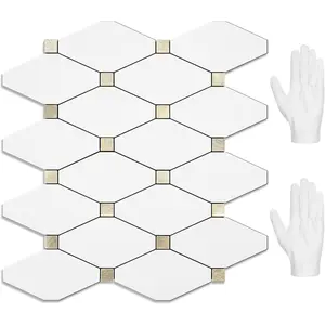 10 sheets peel and stick backsplash pure white marble look pvc mixed metal gold kitchen backsplash stick on backsplash wall tiles for kitchen bathroom rv