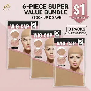 IFLY 3 Packs / 6 Sets Light Brown Stocking Wig Caps Stretchy Nylon Wig Caps for Women