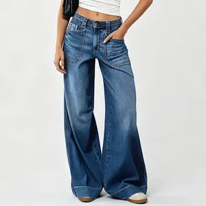 Women's high Rise Jeans Wide Leg Baggy Stretchy Boyfriend Trendy Casual Comfort Lounge Denim Pants with Pockets flowy  jeans