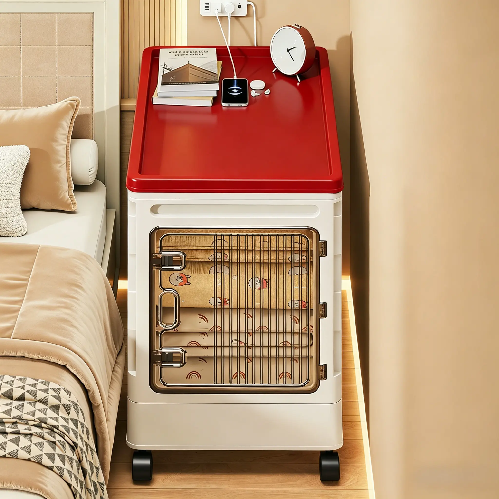 2-in-1 Foldable Rolling Storage Cabinet with Lid - Plastic Rectangle Home Supplies Organizer Cart with Wheels, Transparent Door, Foldable Storage Box for Bedroom, Dorm Small Spaces