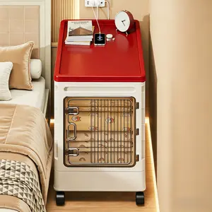 2-in-1 Rolling Storage Cabinet with Lid, Foldable Bedside Organizer Cart with Wheels, Transparent Door for Bedroom, Dorm, Small Spaces