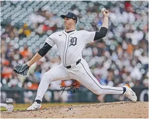 Tarik Skubal Detroit Tigers Autographed 16" x 20" White Pitching Photograph - Fanatics Authentic Certified