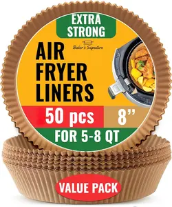50 pcs Air Fryer Liners for Ninja, Round Disposable Airfryer Paper Liners – Non-Stick and Oil Proof for Easy Cleanup, Great for Oven,  & Baking  – 8 Inch for 5-8 qt Basket box Cake