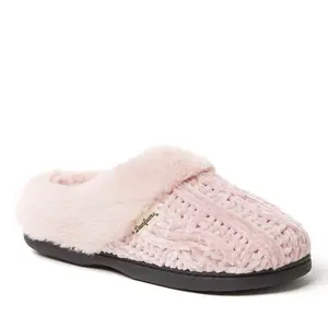 Dearfoams Womens Claire Cable Knit Chenille Clog House Slipper - Pale Mauve Size M