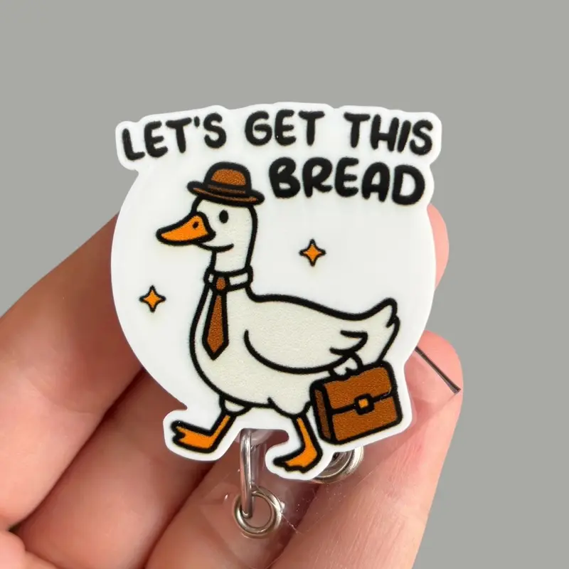 Glitter My Badge Lets get this bread Silly goose badge reel for nurse and hospital workers. Badge clip Badge pull - Retractable swivel clip with a 360 rotation. Great gift for coworker.