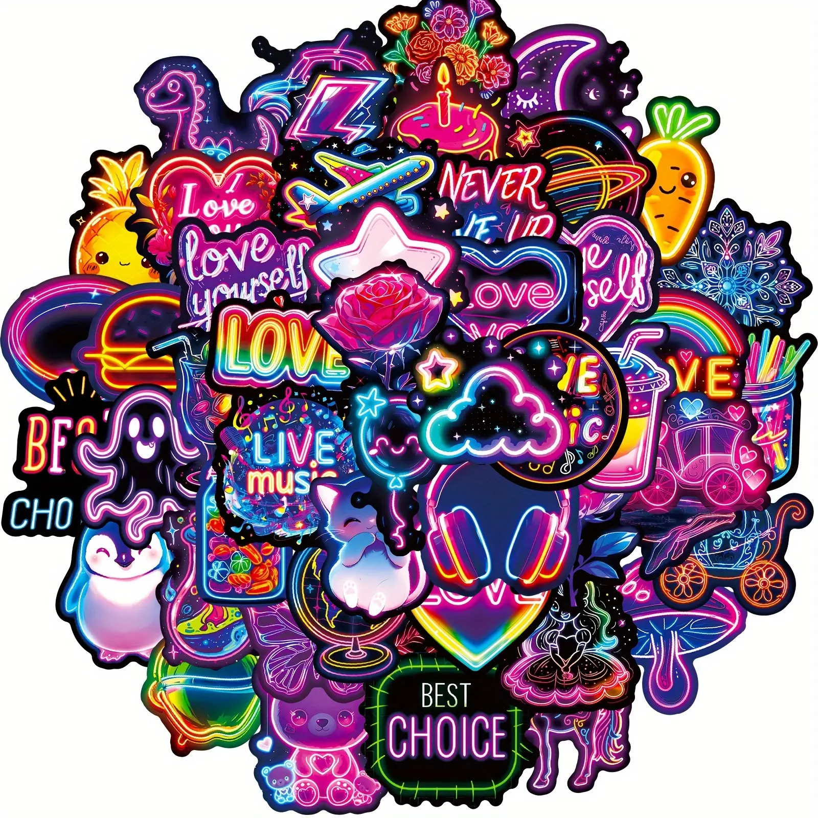100Pcs Y2K Neon Aesthetic stickers for laptop, water bottle 100Pcs Y2K Neon Aesthetic stickers for laptop, water bottle