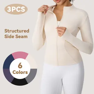 3PCS Buttery Soft Cropped Zip-Up Yoga Jacket for Women | Slim Fit Long Sleeve Workout Top with Thumb Holes | Perfect for Gym, Running & Daily Casual Wear | Stretchy, Breathable & Flattering Activewear