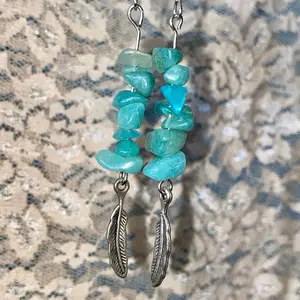 Bohemian Teal Beaded Earrings with Feather Charms for Women's Fashion Jewelry