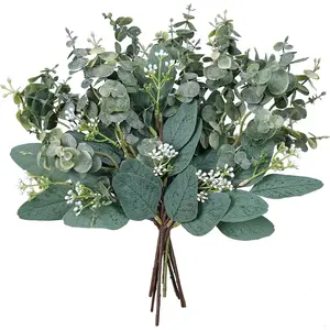 Mixed Eucalyptus Leaves Stems Bulk Artificial Eucalyptus Leaves Sprays Faux Oval Eucalyptus Leaves with White Seeds Stems for Floral Wreath Garland Bouquets Arrangement Wedding Greenery Decoration…