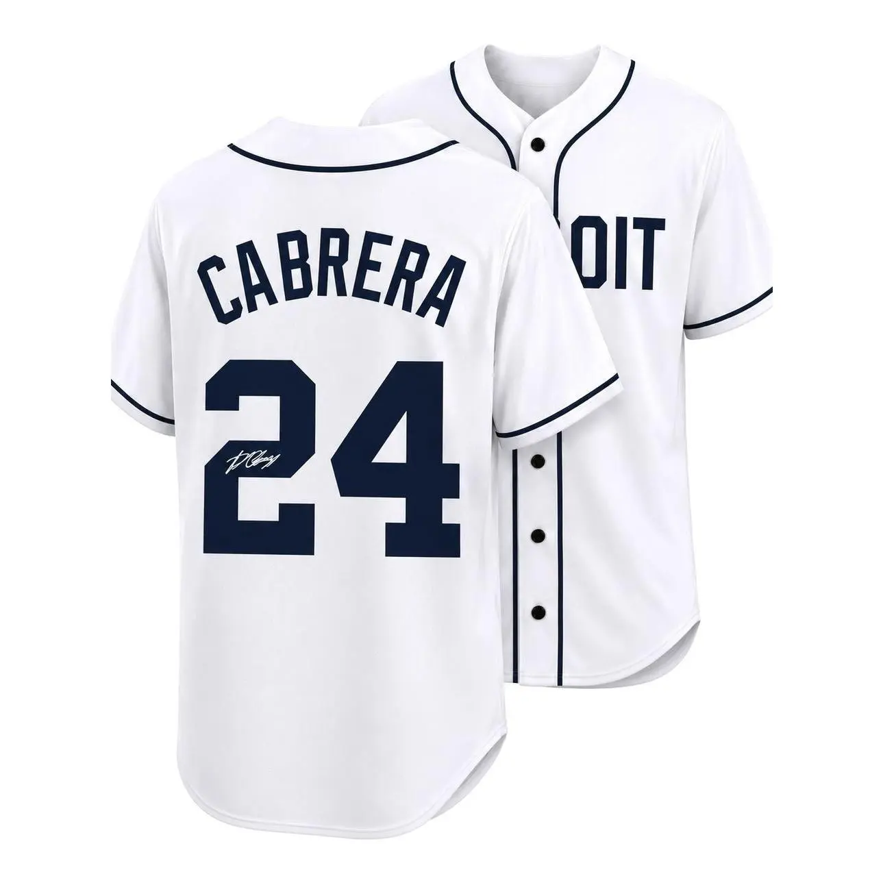 All-over Print Baseball Jersey Without Piping, White Navy Baseball Uniform, Cabrera #24 Facsimile Autographed Sports Fan Jersey S
