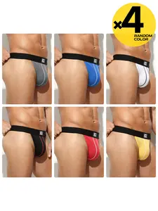 2/3/4Pcs Random‑Color Men's Solid Sports Thongs, Sporty Underwear, Mesh Breathable & Elastic, T‑shape Back, Butt‑lifting Shaping For Fitness & Home Wear