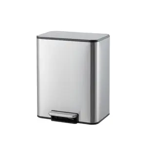 Fashionwu Soft-Close Pedal Stainless Steel Trash Can – Rectangular Garbage Bin with Removable Inner Bucket, Lid, Space-Saving for Kitchen, Bathroom, Office