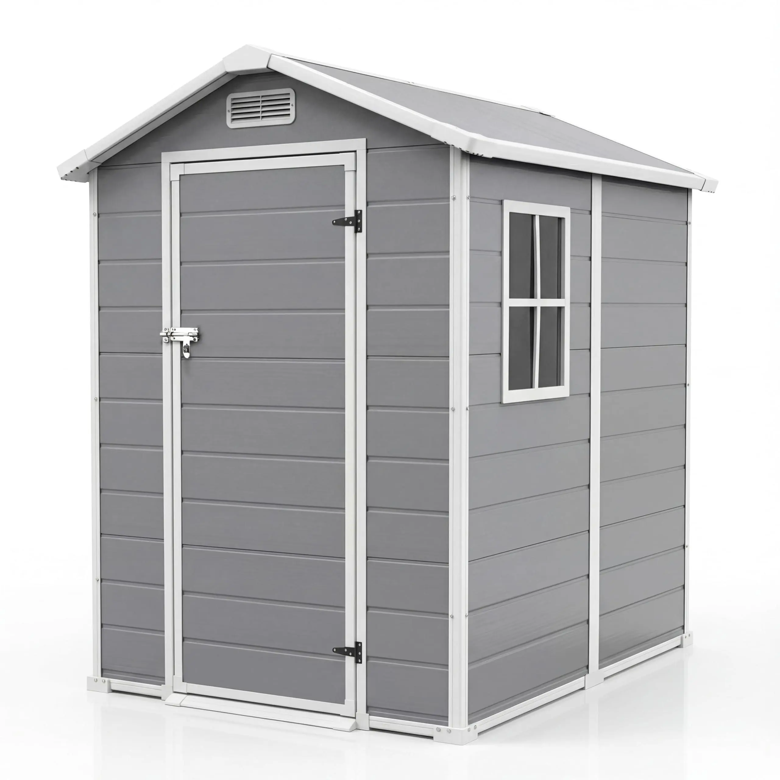 GARVEE 4x6 FT Rectangular Plastic Resin Outdoor Storage Unit Shed with Floor, Window, Sloping Roof, Lockable Door for Patio, Backyard (Lawn Mower, Bike Storage), Grey