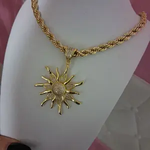6.5 mm twisted chain 18 with sun pendant -14 k  gold laminated.