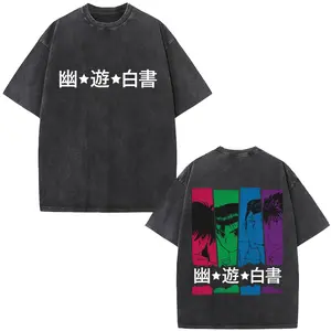 valentine shirts Washed Vintage Anime YuYu Hakusho Kuwabara Kazuma Kurama Minamino Shuuichi Hiei Urameshi Yuusuke3 Eyes Graphic T-shirt Men Tshirt