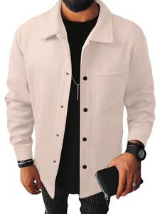 【plus size】 solid color button front pocket jacket, regular fit casual long sleeve stand collar outerwear for spring & fall, men's clothes for daily wear, coats