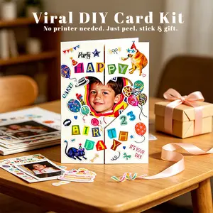 DIY Birthday Card Kit for Boyfriend Girlfriend & Loved Ones, 3 Handmade-Style Heart Greeting Cards with 20 Sticker Sheets, Personalized Photo Card Making Set with Alphabet Number Stickers for Romantic Gifts