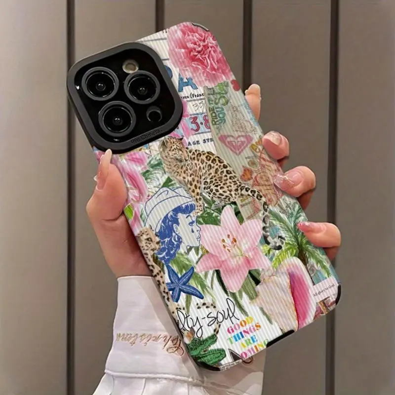 Fashion Floral Pattern Phone Case, Casing, Shockproof Phone Protective Cover, Phone Accessory Compatible with iPhone 16 15 14 13 12 11 Pro Max