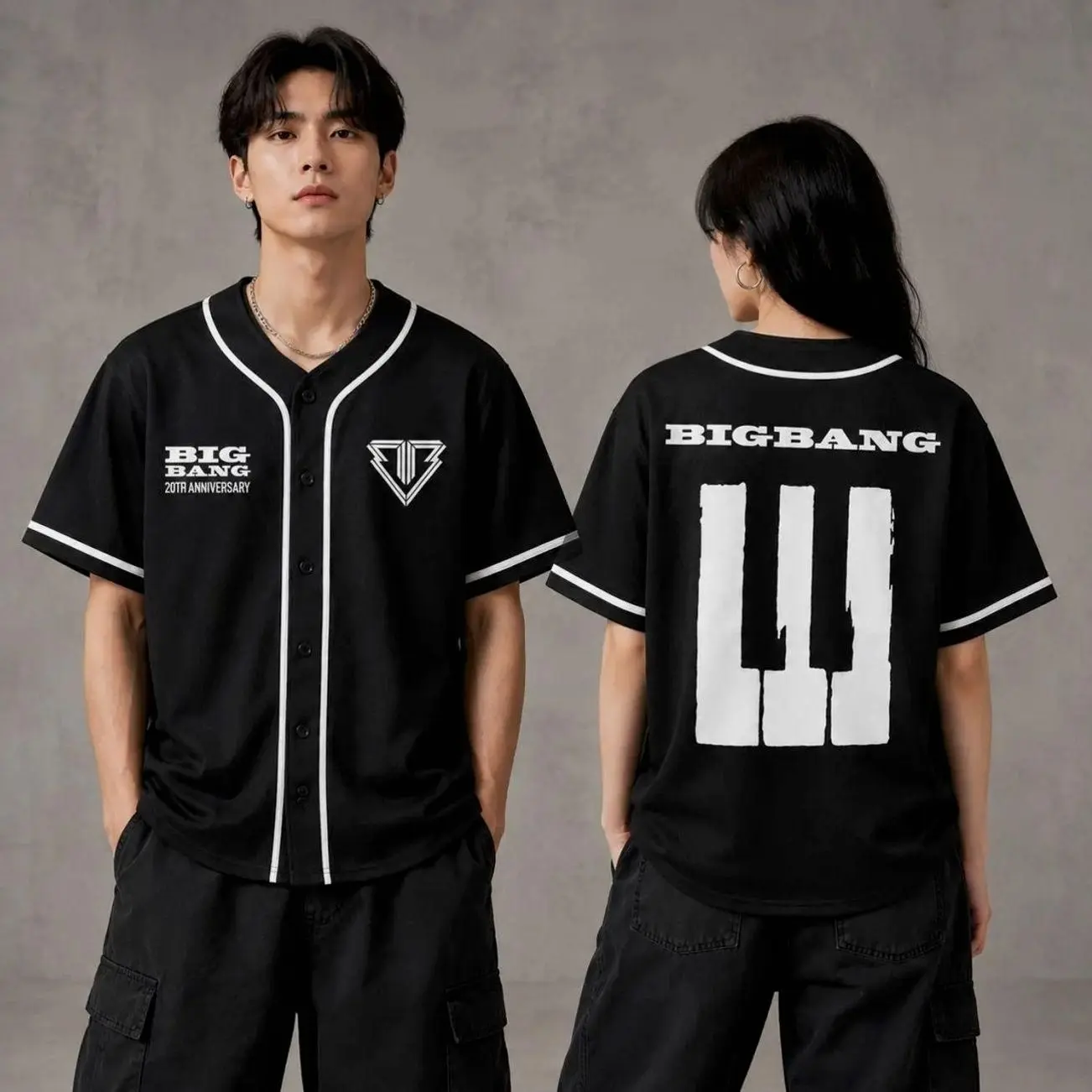 BIGBANG 20th Anniversary Baseball Jersey, Kpop Concert Shirt, Black Button Up Tour Top, Unisex VIP Fan Gift, Korean Music Apparel N8Y EVV