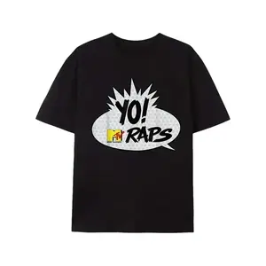 Women's 100% Cotton Fabric Short-Sleeve Crew Neck Fitted Drop-Shoulder T-Shirt - Minimalist Classic Style, MTV Rap Logo Graphic with "YO! RAPS" Print, Casual Streetwear for Summer Everyday Wear, Y1376-Black