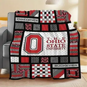 Ohio State Buckeyes Flannel Throw Blanket - Soft, Hypoallergenic, 280GSM All-Season Use Blanket with Vibrant 'O' Logo & Block 'U' Design - Travel Friendly Gift for Fans - Couch, Bed Decor,summervibes
