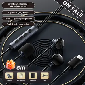 Noise-Canceling Karaoke Headphones Supports karaoke, live streaming, recording, gaming, singing, and chatting In-ear monitoring with 8 karaoke effects Comes with a professional sound card and practical accessories，free Lightning adapter