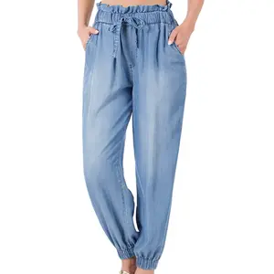 CHAMBRAY DRAWSTING PAPER BAG WAIST JOGGER PANTS