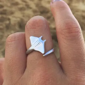 Marine Life Manta Ray Devil Ray Adjustable Open Ring Animal Jewelry, Gift for Boyfriend, Gift for Girlfriend, Anniversary Gift