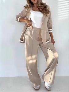 2 Pcs Set Women Suit Coat Pants Suit Lapel Long Sleeves Lady Jacket Wide Leg High Waist Trousers Female Commuting Office Outfit