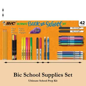 BIC Ultimate Back-to-School Assorted Essentials Kit 42-Count with 3 Pencils 5 Highlighters 7 Markers 10 Ball Pens & More