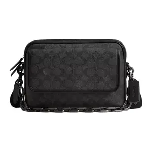 COACH Charter 24 Magnetic Snap Pocket Crossbody Bag for Men – Signature Coated Canvas and Calfskin, Medium Size, Charcoal