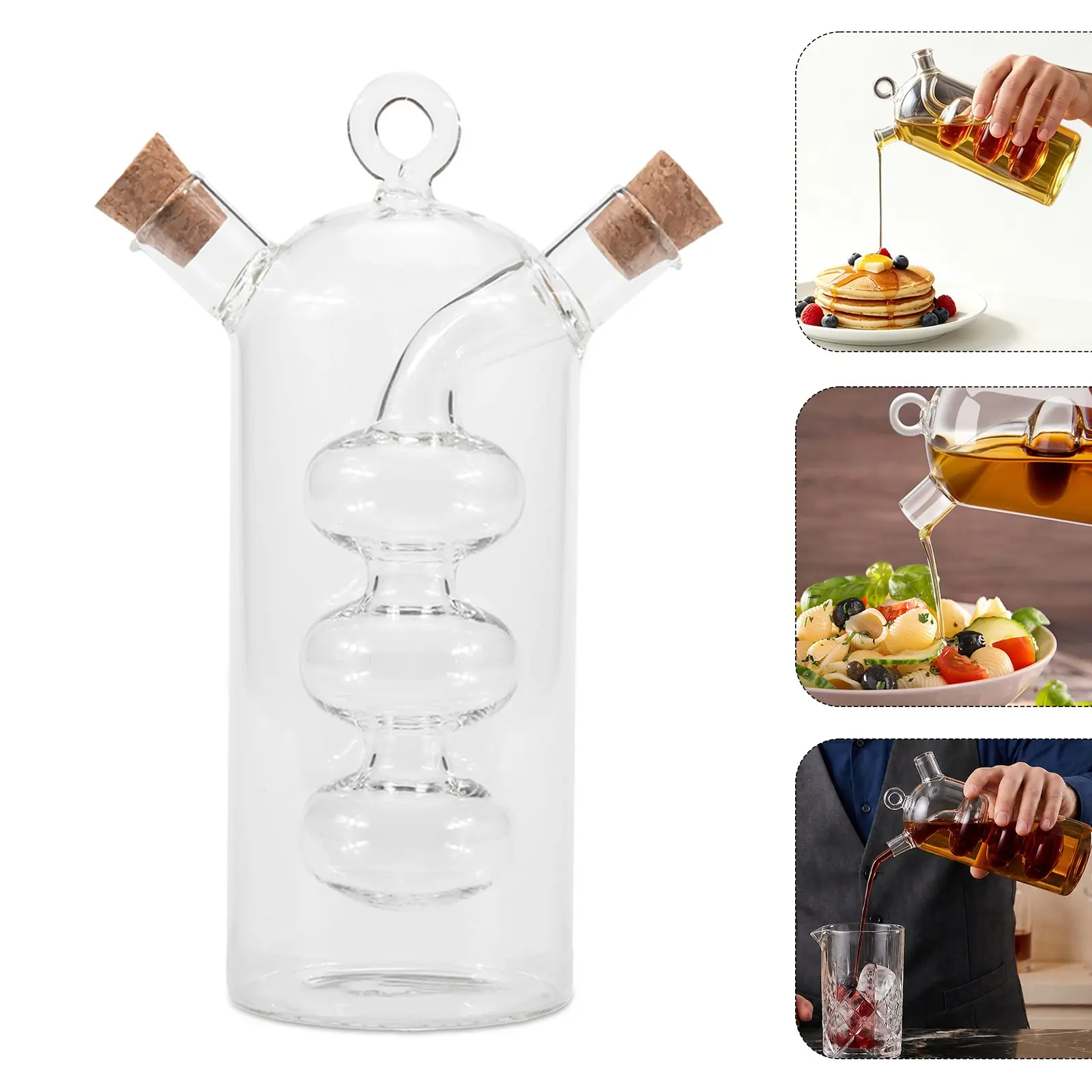2-In-1 Clear Glass Oil Vinegar Bottle, Creative Borosilicate Glass Spice Jar with Cork Stopper, Kitchen Sealed Fine Mouth Oil Flask, Cooking Oil Container, Kitchen Oil Dispenser, Household Oil Storage, Oil Dispenser For Kitchen