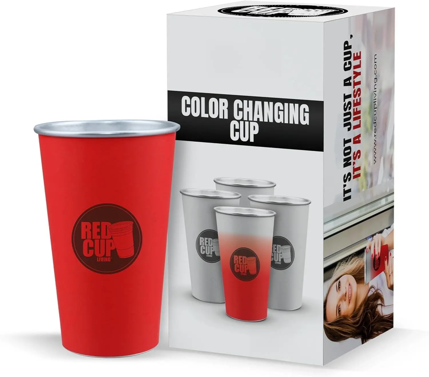Red Cup Living Insulated Tumbler | Reusable Double Wall Travel Cup, Spill-Proof Thermal Cup for Hot & Cold Drinks, Large Water Cup for Men & Women Father's Day Gift (Color Changing - Pack of 4)
