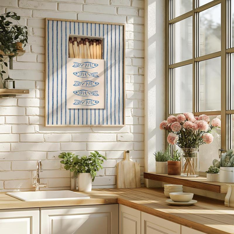 Sardine Matchbox Wall Art - Digital Print, Coastal Decor  Poster Unframed - 5 size, 8x12  to 27x40